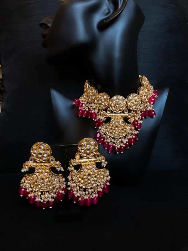 Hot pink kundan set