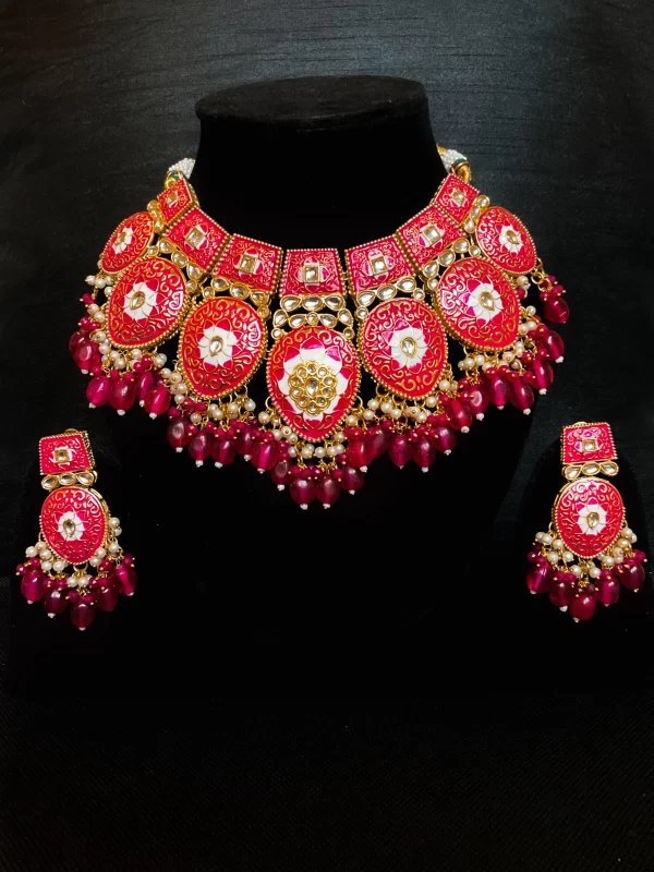 Meenakari hot pink set