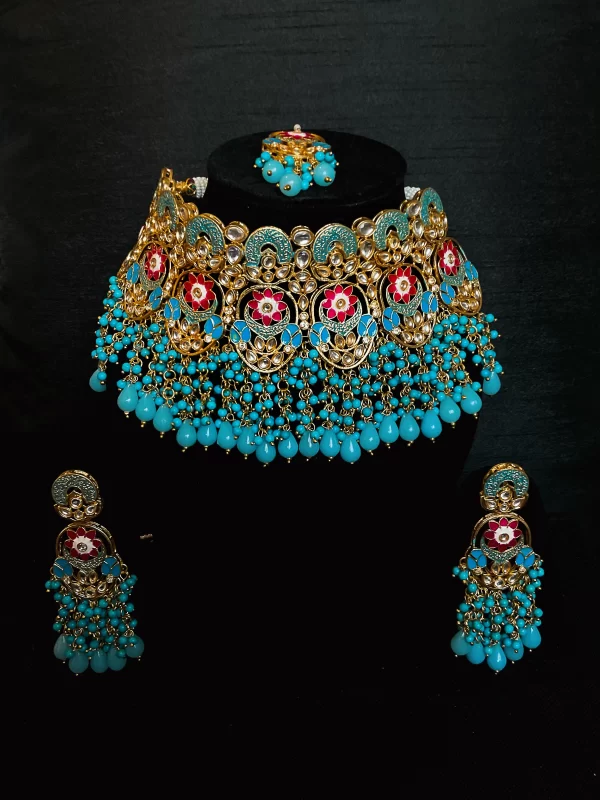 Meenakari turquoise tikka set