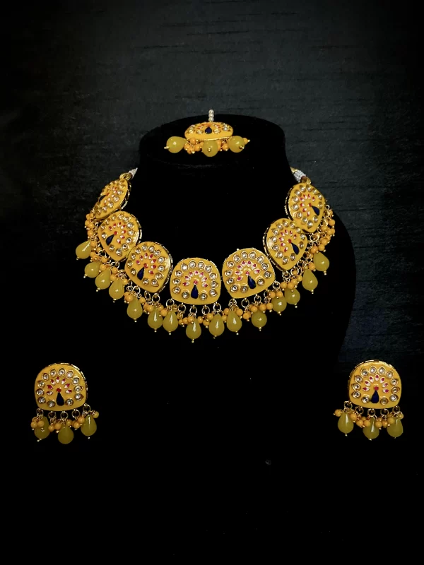 Meenakari yellow tikka set