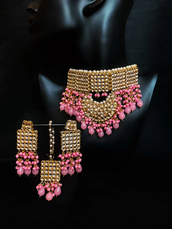 Pink kundan tikka set